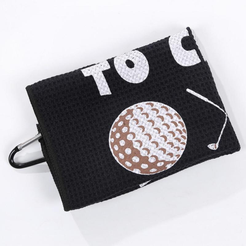 Golf Towel with Hook, 1 Count Tennis Ball & Letter Pattern Golf Towel, Portable Microfiber Golf Towel, Ball Sports Equipment for Men & Women, Christmas Gift