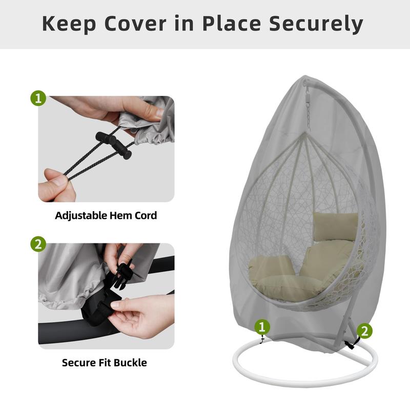 Easy-Going Patio Egg Chair Cover, UV Resistant Waterproof Swing Hanging Egg Chair Cover with Zipper, Outdoor Wicker Single Seat Egg Chair Cover