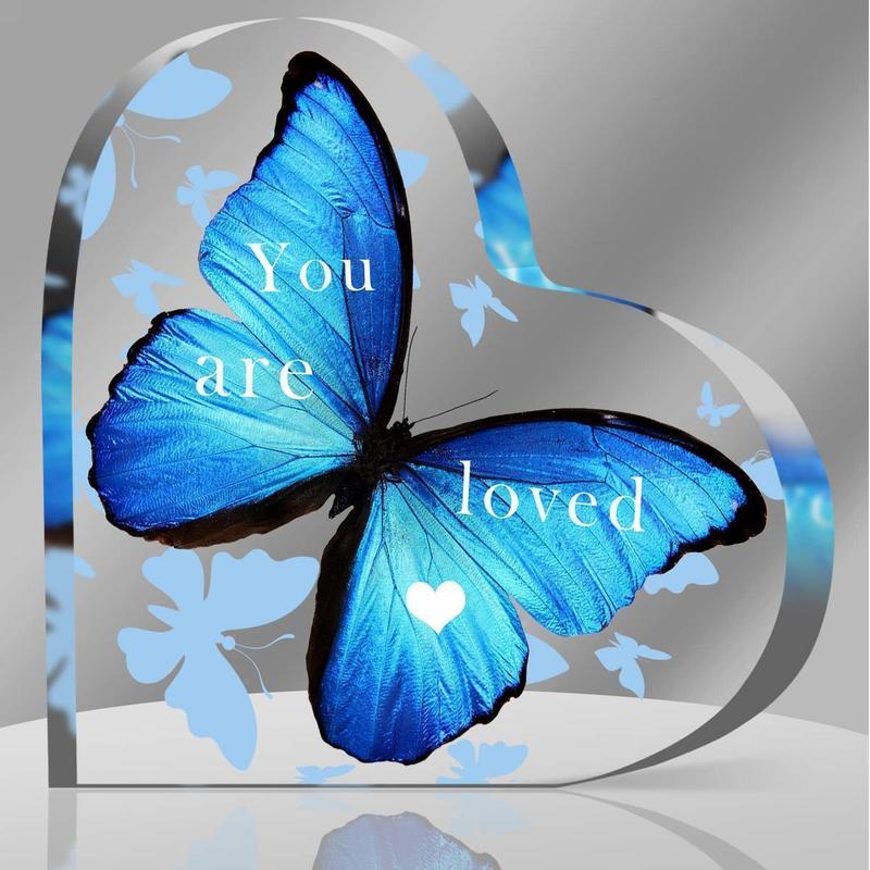 Acrylic Desktop Ornaments for Room Decor, 1 Count Letter & Butterfly Decorative Ornament for Home Party Birthday, Summer for Gift [Blue-Heart Shaped, Purple-Butterfly Shaped]