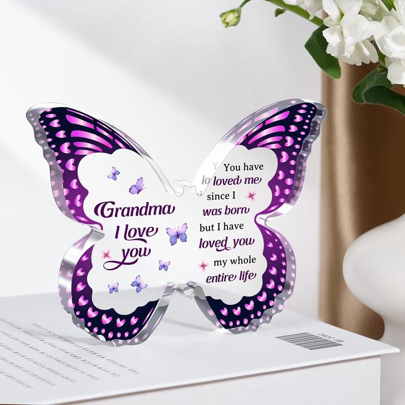 Acrylic Desktop Ornaments for Room Decor, 1 Count Letter & Butterfly Decorative Ornament for Home Party Birthday, Summer for Gift [Blue-Heart Shaped, Purple-Butterfly Shaped]