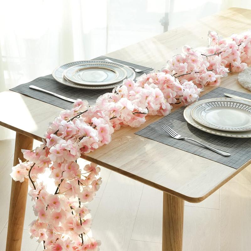 Artificial Cherry Blossom Flower Vines (2pcs), Fake Flower Garland, Hanging Silk Flower Vines for Home Wedding Party Japanese Kawaii Decor