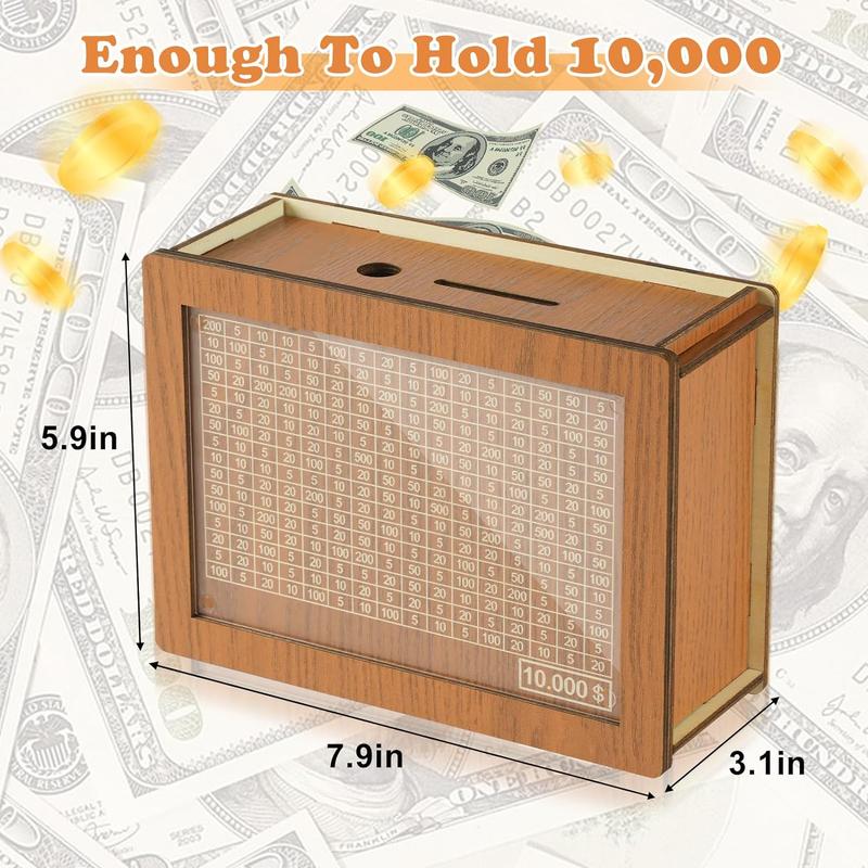 Piggy Bank, Saving Box, Wooden Cash Saving Box, Wooden Money Box with Money Target and Numbers, Savings Challenges Money Box