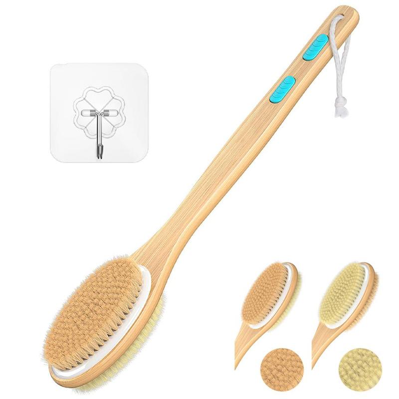 Wooden Handle Bath Brush with Hook, 1 Count Long Handle Body Exfoliator, Bath Dual-sided Back Scrubber, Bathing Accessories