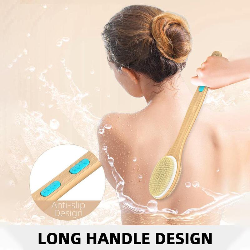 Wooden Handle Bath Brush with Hook, 1 Count Long Handle Body Exfoliator, Bath Dual-sided Back Scrubber, Bathing Accessories