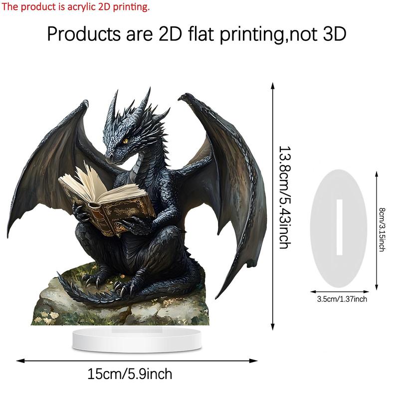 Creative 2D Dragon Design Acrylic Desktop Ornament, 1 Count Creative Reading Dragon Design Decoration, Home Decor for Living Room & Bedroom