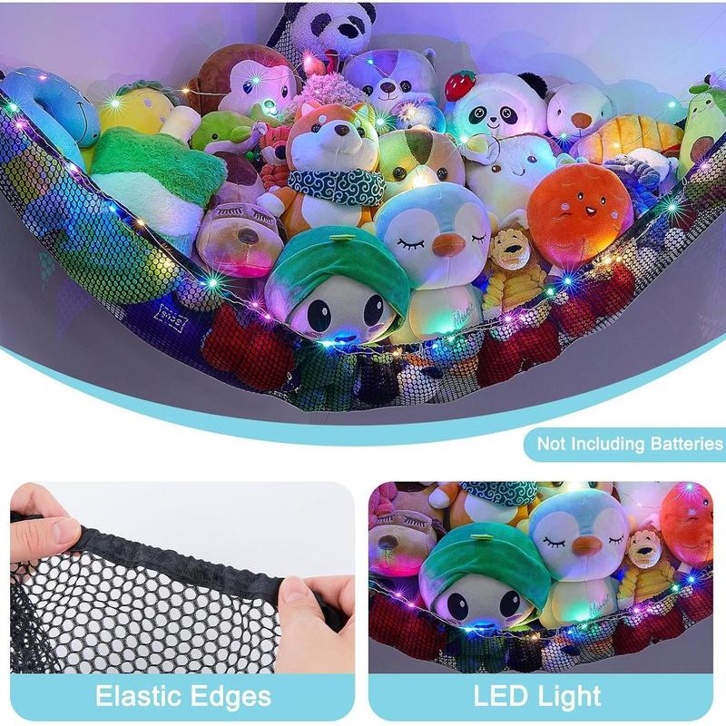 Stuffed Animals Net or Hammock Toy Storage Organizer with LED Light Unicorn Castle Hanging Corner Stuffed Animals Holder Girls Room Decor Decoration Wall Box Pet Hangable Ornaments