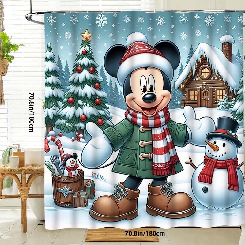 Disney Mickey Mouse Pattern Shower Curtain, 1 Count Waterproof Bathroom Curtain with 12 Hooks, Bathroom Decor for Home Hotel Salon Dormitory