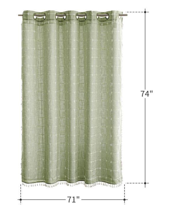 Sage Green Farmhouse Shower Curtain with Snap-in Liner, No Hooks Needed,with Magnets,with Tassels,Water Repellent&Machine Washable,71x74Inch