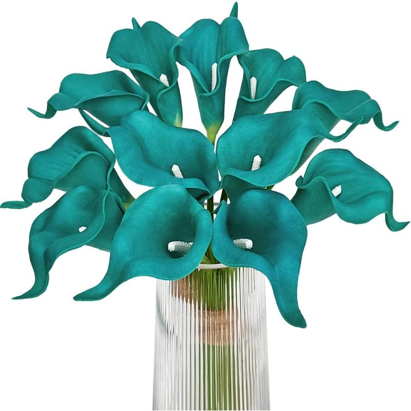 12pcs Teal Calla Lilies: Klein Blue, Wedding & Home Decor Delight.