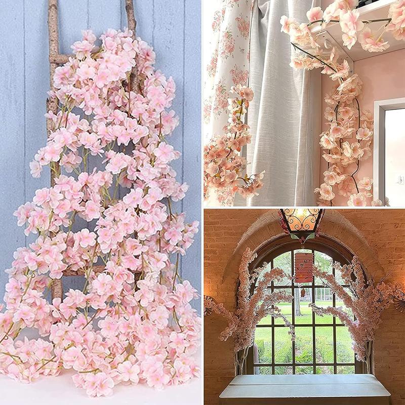 Artificial Cherry Blossom Flower Vines (2pcs), Fake Flower Garland, Hanging Silk Flower Vines for Home Wedding Party Japanese Kawaii Decor