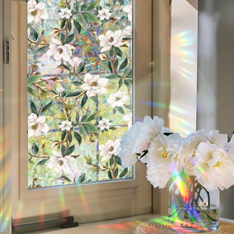 Double Sided Flower Pattern Window Film, 1 Count Reusable Static Cling Window Sticker, Decorative Sticker for Home & Office