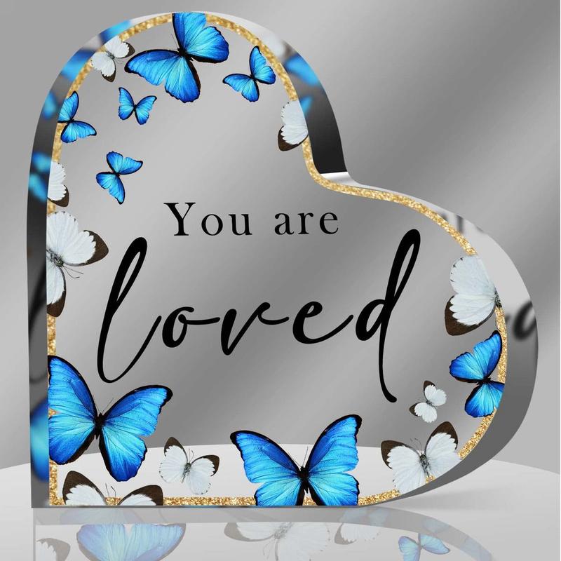 Acrylic Desktop Ornaments for Room Decor, 1 Count Letter & Butterfly Decorative Ornament for Home Party Birthday, Summer for Gift [Blue-Heart Shaped, Purple-Butterfly Shaped]