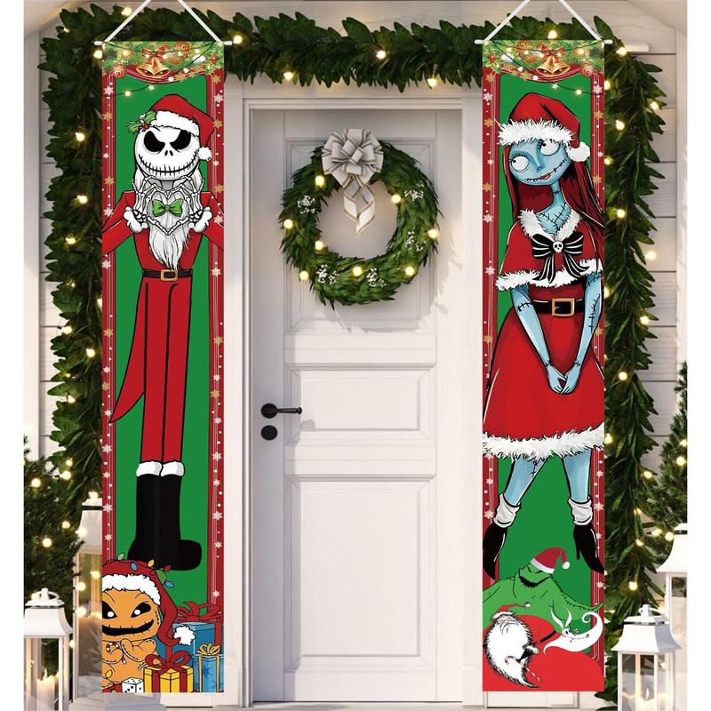 Jack Skellington Sally Banner Nightmare Before Christmas Decorations Porch Door Sign Welcome Banner Indoor Outdoor Wall Home Party Supplies