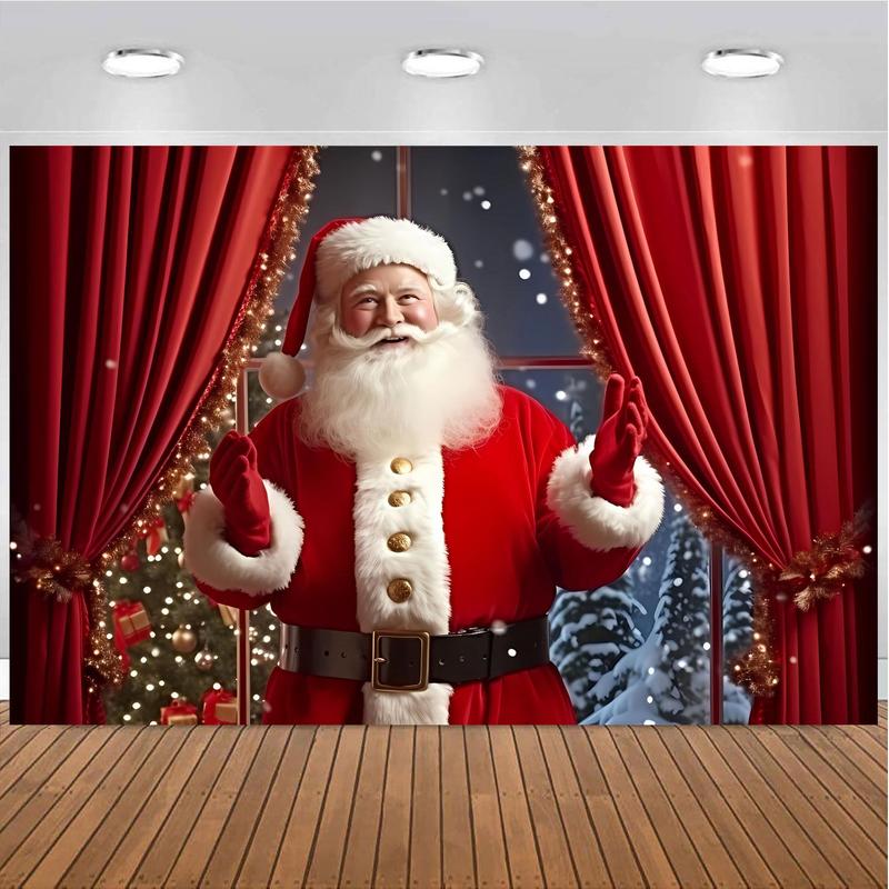 Merry Christmas Backdrop, 1 Count Santa Claus Photography Backdrop, Wall Decoration, Winter Gift Background, Photo Prop, Christmas Party Background