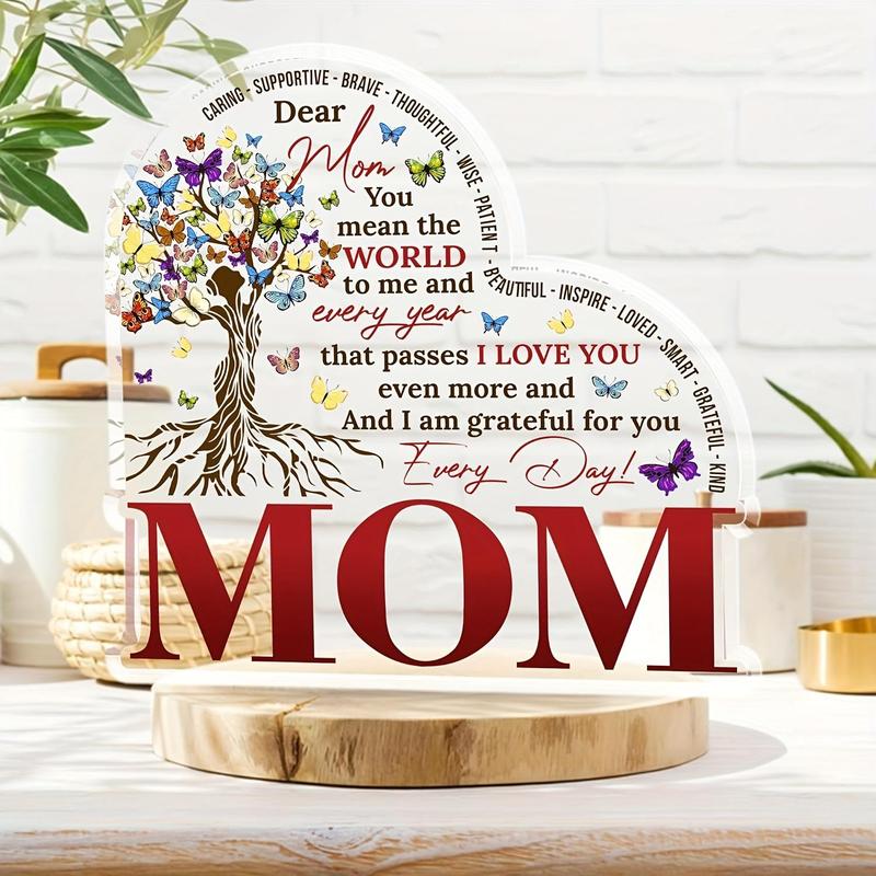 Letter Pattern Acrylic Desktop Plaque, Gift Ornament for Mom, Home Decor, Desk Decorations, Gifts for Mom From Son and Daughter