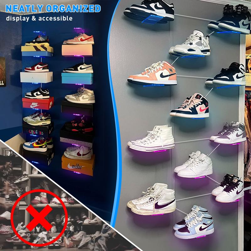 OAPRIRE Floating Shoe Display Shelf Set of 6 with Lights, Glow Color Changing Shoe Wall Shelf, Levitating Sneaker Shelves, Display Your Top Shoes