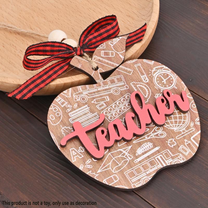 Fruit Shaped Wooden Hanging Ornament, 1 Count Teacher Themed Cartoon & Letter Pattern Double-layer Pendant, Thanksgiving Christmas Holiday Party Gift for Teacher