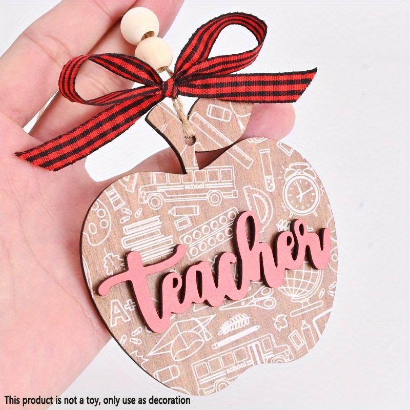 Fruit Shaped Wooden Hanging Ornament, 1 Count Teacher Themed Cartoon & Letter Pattern Double-layer Pendant, Thanksgiving Christmas Holiday Party Gift for Teacher