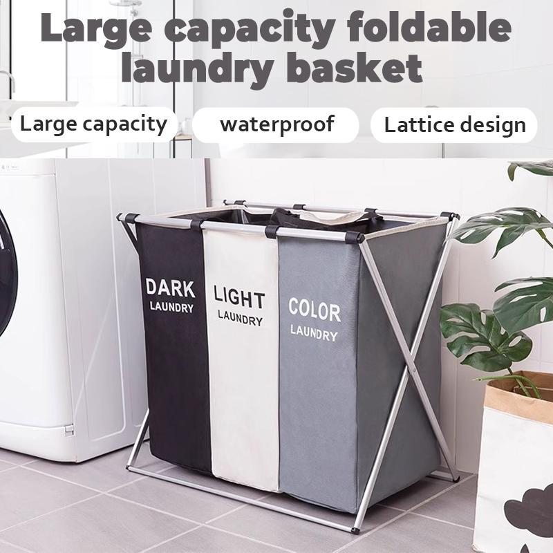 Large 3 Section Laundry Basket, 180L Freestanding Laundry Hamper, Collapsible Tall Clothes Hamper with Handles for Clothes, Toys in the Dorm & Family Closet Storage