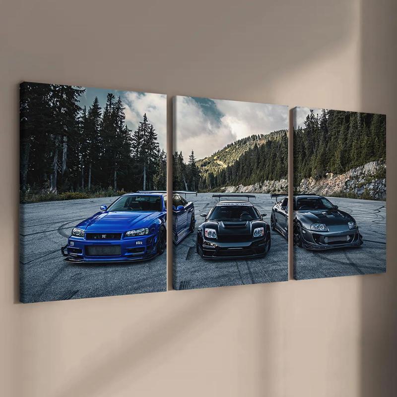 Car Pattern Canvas Painting with Frame, 3 Counts set Modern Wall Art  Car Posters Painting, Wall Art Decor for Home Living Room Bedroom Office, Home Decor 2025