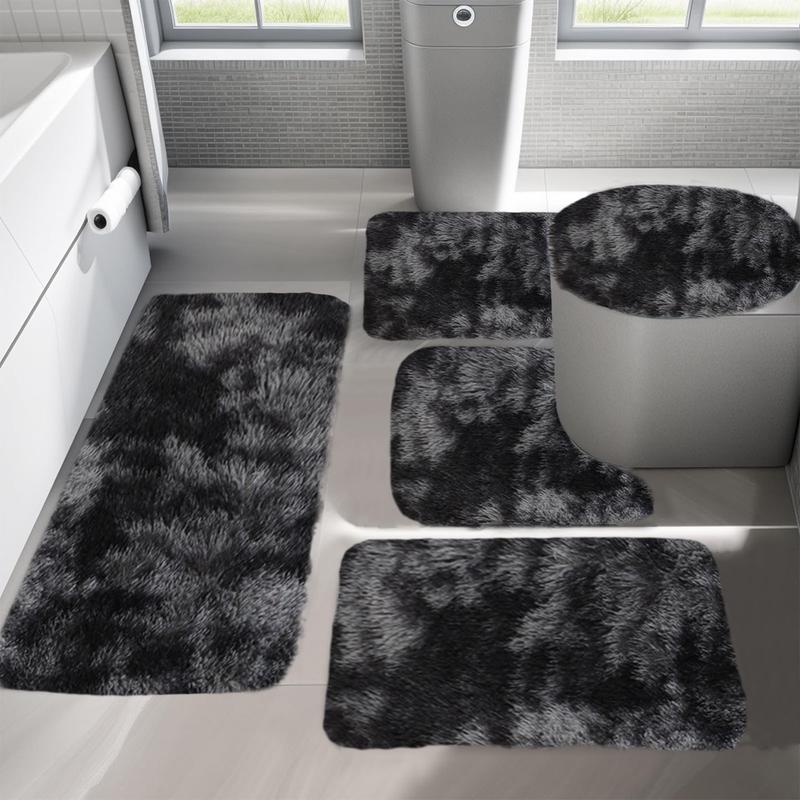 Bathroom Rugs Sets 5 Piece, Soft Absorbent Microfiber Bath Rugs and U-Shaped Contour Toilet Rug Area Rug Set, Non-Slip Bath Carpet, Home Decor Accessories, Bath Mat Set for Bathroom Rectangle Diatomite Gift Cover area rug