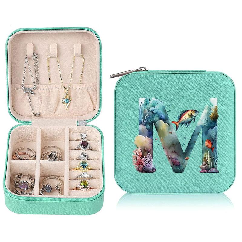 Letter & Sea Life Pattern Jewelry Organizer, 1 Count Portable Travel Jewelry Storage Box, Home Organizer for Necklaces & Accessories