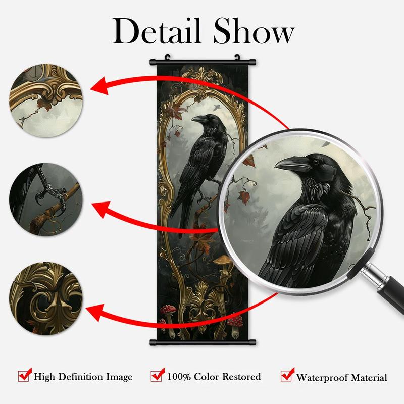 Crow Pattern Wall Hanging Banner, 3 Counts set Creative Horror Poster, Wall Art Decor for Home Living Room Bedroom, Home Decor 2025