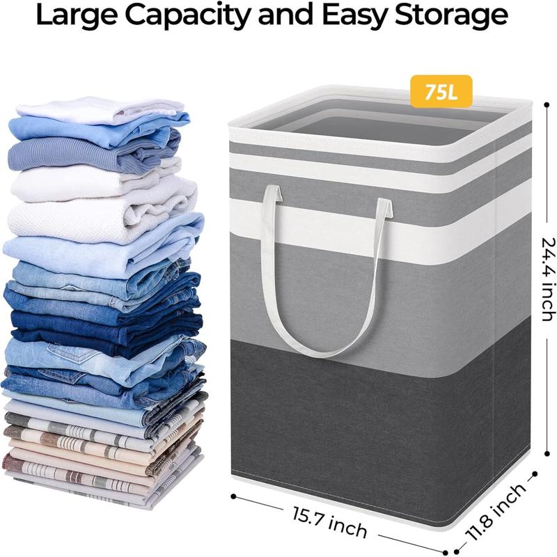 2-Pack Large Laundry Basket, Waterproof, Freestanding Laundry Hamper, Collapsible Tall Clothes Hamper with Extended Handles for Clothes Toys .