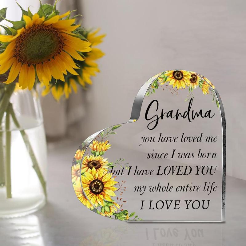 Grandma Gifts from Grandchildren, Acrylic Heart Sign Presents, Birthday, Mothers Day, Christmas Sunflower Gifts for Grandma, Nana, Grammy, Grandmother, Mimi