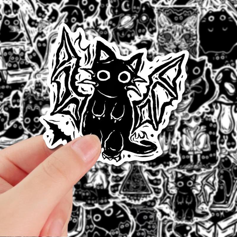 Black Cat Pattern Sticker, 50pcs set Waterproof Self Adhesive Decor Paper, Decor Sticker for Gift Greeting Card Water Bottle Laptop Phone