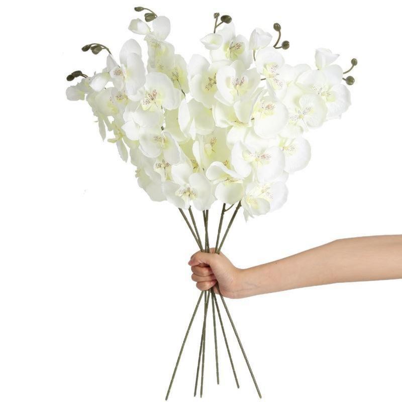 6pack White Orchid Artificial Flowers, Fake Orchid 26.7Inch Artificial Phalaenopsis Flowers For Wedding Party Home orchid flowers flower decorations