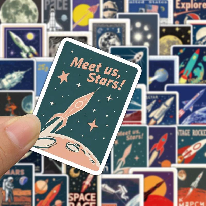 Space Travel Themed Sticker, 50pcs set Cartoon Creative Sticker, DIY Decorative Sticker for Stationery & Computer & Water Bottle