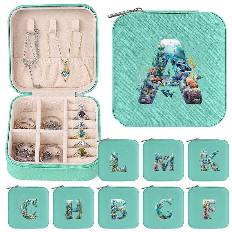 Letter & Sea Life Pattern Jewelry Organizer, 1 Count Portable Travel Jewelry Storage Box, Home Organizer for Necklaces & Accessories