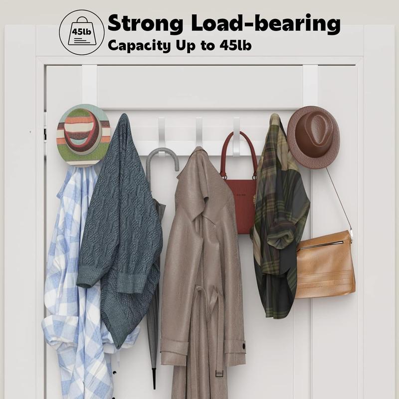 Over The Door Hooks,Sturdy Door Hanger, Large Over The Door Towel Rack with 12 Hooks, Heavy Duty Easy to Install, for Bathroom, Bedroom,Kitchen,Hanging Towels,Coats(White).