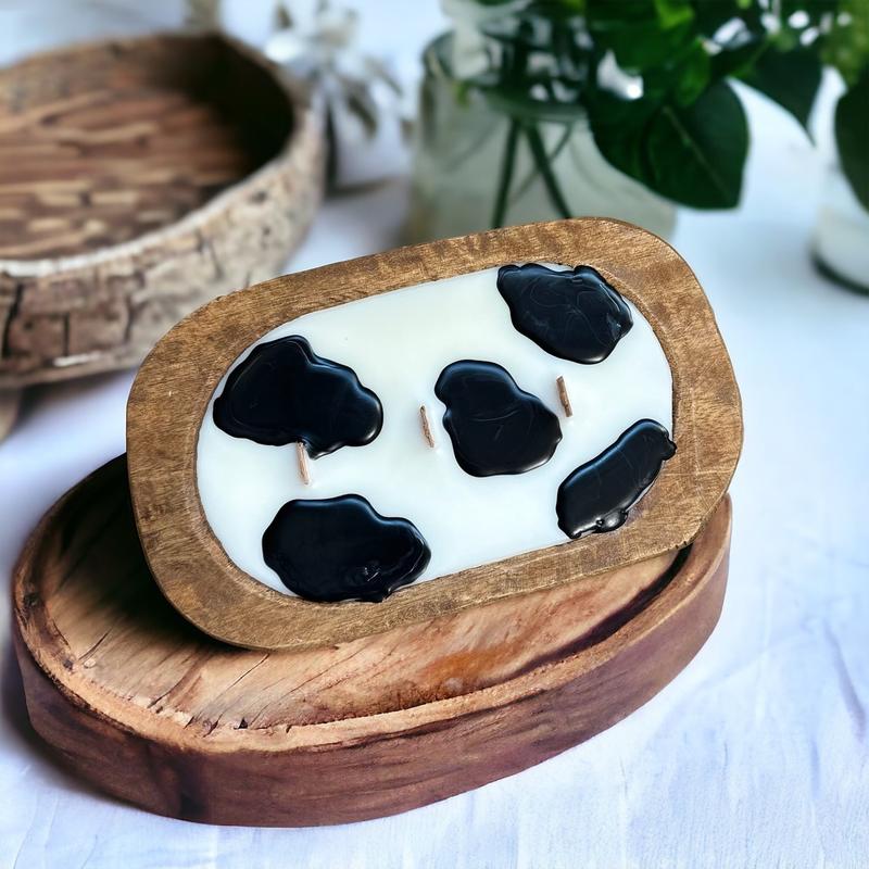 Cow Print Vegan Soy Wax Oval Dough Bowl Candle