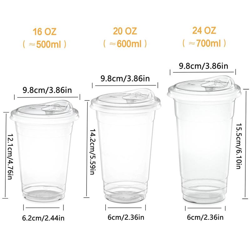 Disposable Plastic Cup with Lid, 50 Set Clear Cup with Direct Drinking Lid,  Plastic Cups, Disposable Tableware for Wedding, Restaurant, Party, Picnic