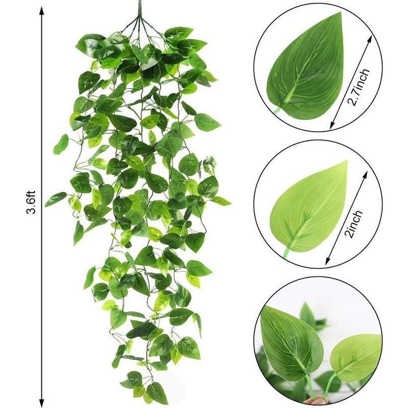 2pcs Fake Hanging Plants 3.6ft Fake Ivy Vine Artificial Ivy Leaves for Wedding Wall House Room Patio Indoor Outdoor Home Shelf Office Decor (No Baskets)