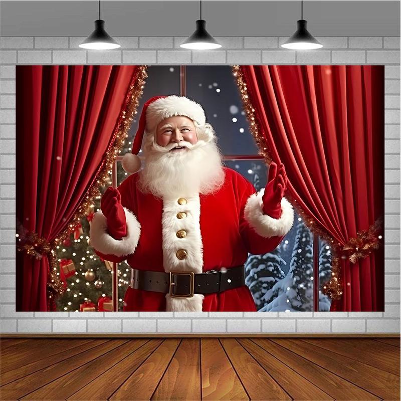 Merry Christmas Backdrop, 1 Count Santa Claus Photography Backdrop, Wall Decoration, Winter Gift Background, Photo Prop, Christmas Party Background