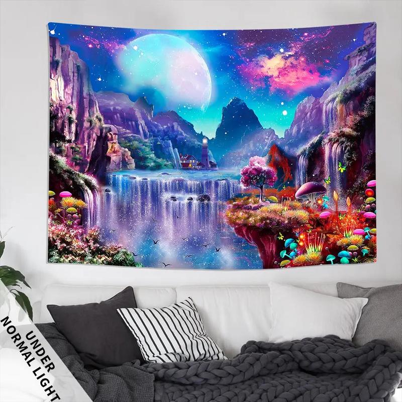 Fluorescent Tapestry, 1 Count Waterfall Scenery Tapestry, Wall Hanging Tapestry for Living Room Bedroom Dorm Room Decor, Party Supplies