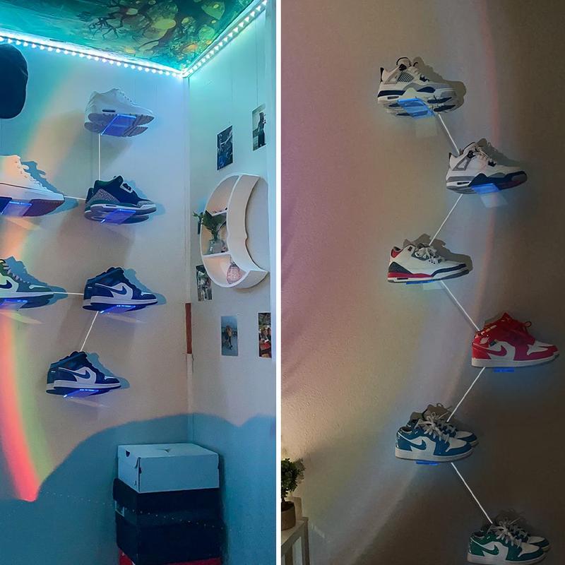 OAPRIRE Floating Shoe Display Shelf Set of 6 with Lights, Glow Color Changing Shoe Wall Shelf, Levitating Sneaker Shelves, Display Your Top Shoes