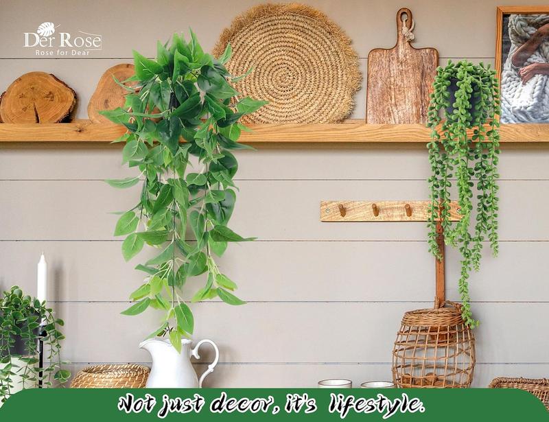 4 Pack Artificial Hanging Plants with Pots - Ivy, Vine, Eucalyptus and Boston Fern Decor