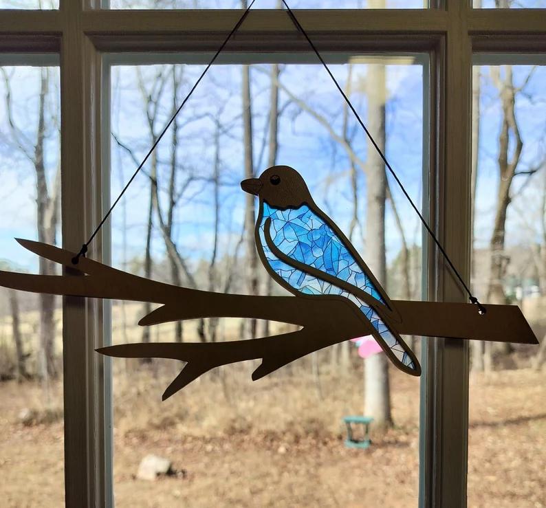 Bird on a Limb Suncatcher SVG for Laser, Glowforge Cut File, Car Charm, Hanging Ornament, Wall Art Laser Cut File, Pattern for Laser