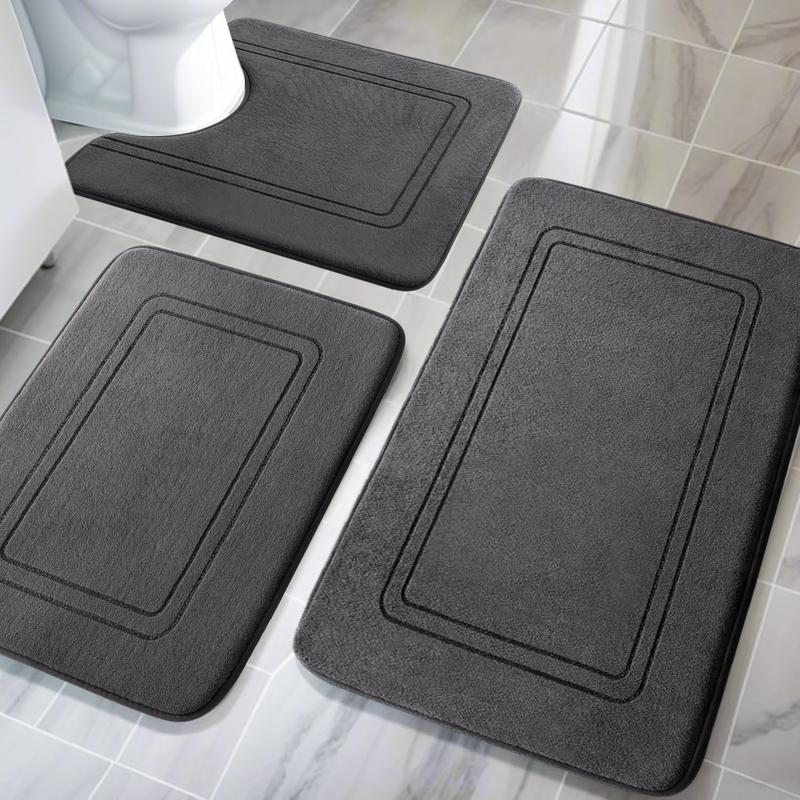 3PCS Memory foam gray bathroom carpet set, super absorbent bathroom mat set, anti-skid machine wash and quick dry, bathroom mat set(81*51+61*41+61*51cm)