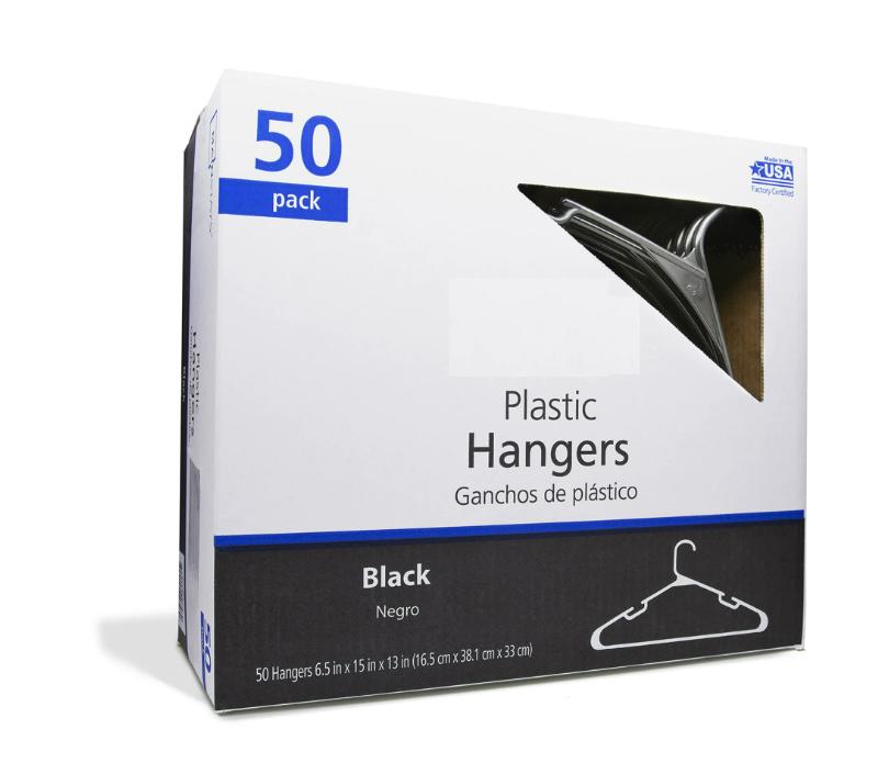 Plastic Notched Clothing Hangers, 50 Pack, Black Organiser Hanging Organiser Hanging