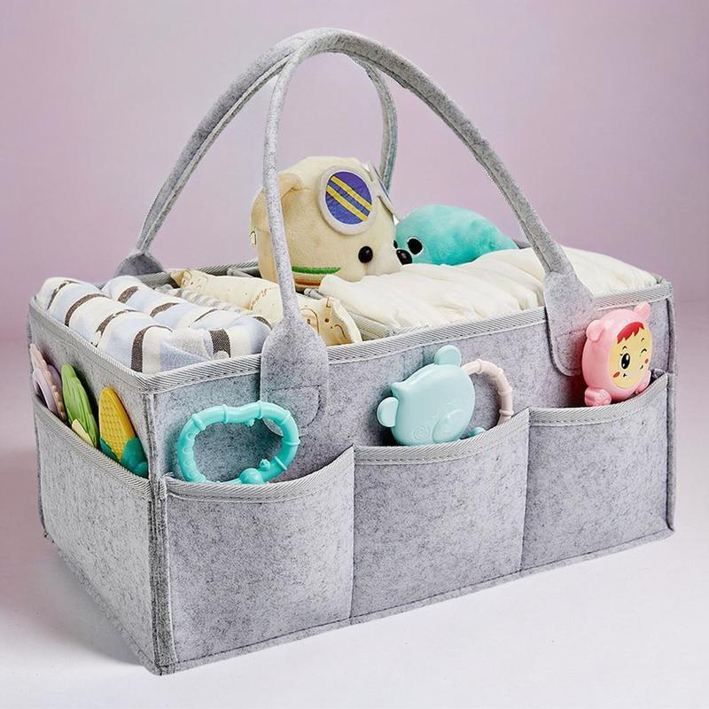 Fabric Storage Basket, 1 Count Multi-purpose Diaper Basket with Handle, Portable Nursery Storage Basket for Home Living Room Bedroom