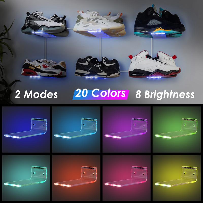 OAPRIRE Floating Shoe Display Shelf Set of 6 with Lights, Glow Color Changing Shoe Wall Shelf, Levitating Sneaker Shelves, Display Your Top Shoes