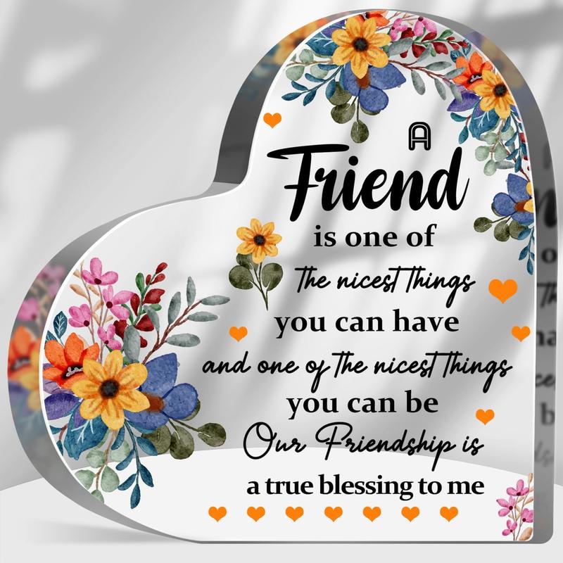 Heart Shaped Flower & Letter Pattern Acrylic Plaque, Friendship Gift, Desktop Decorative Ornament for Home Living Room Bedroom Office