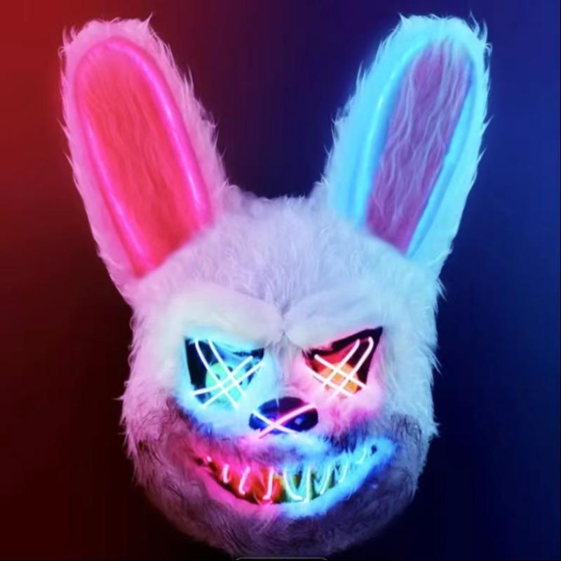 LED Light Up Rabbit Mask, 1 Count Creative Luminous Rabbit Mask, Party Costume Accessories for Men & Women, Party Supplies (Battery Required, without Battery)