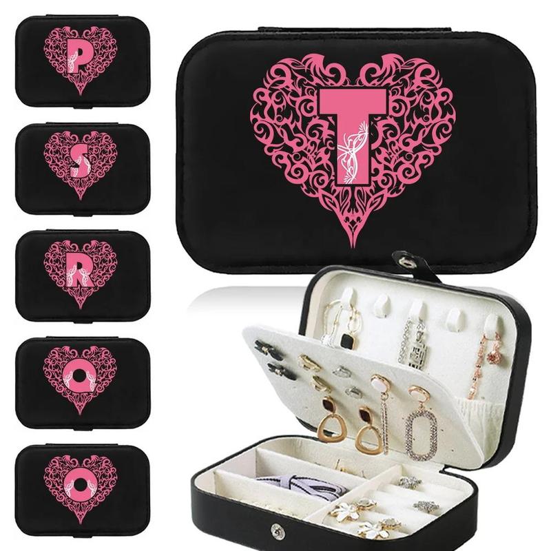 Heart & Letter Pattern Jewelry Storage Box, 1 Count Portable Jewelry Organizer, Jewelry Display Box, Home Organizer for Earring Ring