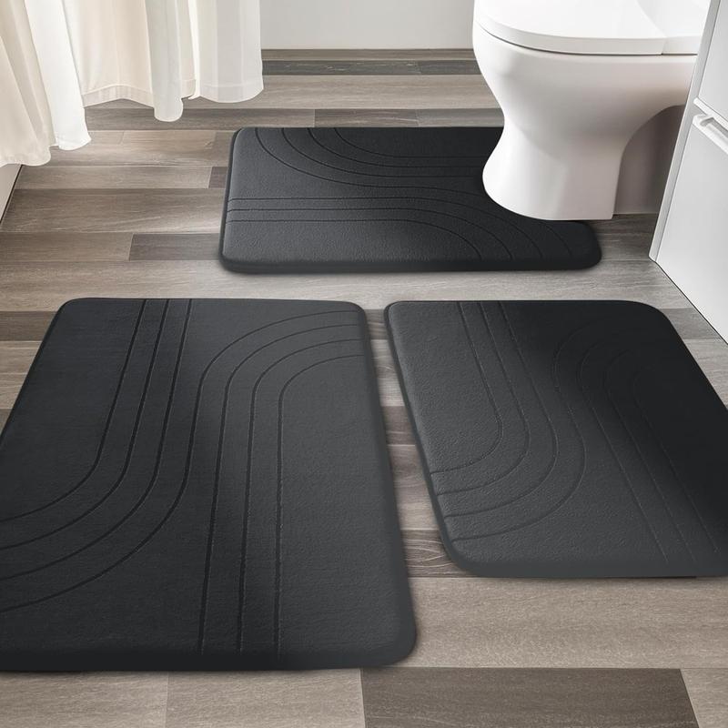 3PCS Memory foam gray bathroom carpet set, super absorbent bathroom mat set, anti-skid machine wash and quick dry, bathroom mat set(81*51+61*41+61*51cm)